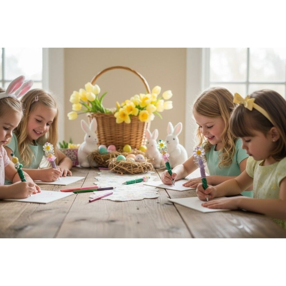 Easter-Themed Beaded Pen With Floral & Crystal Embellishments For Kids Or Party